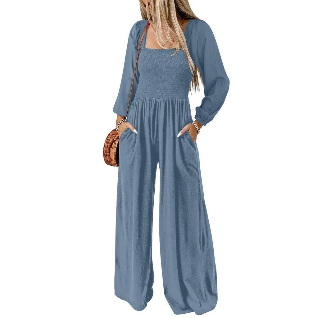Dokotoo Women's Casual Loose Overalls Jumpsuits One Piece Long Sleeve Wide Leg Long Pant Rompers With Pockets