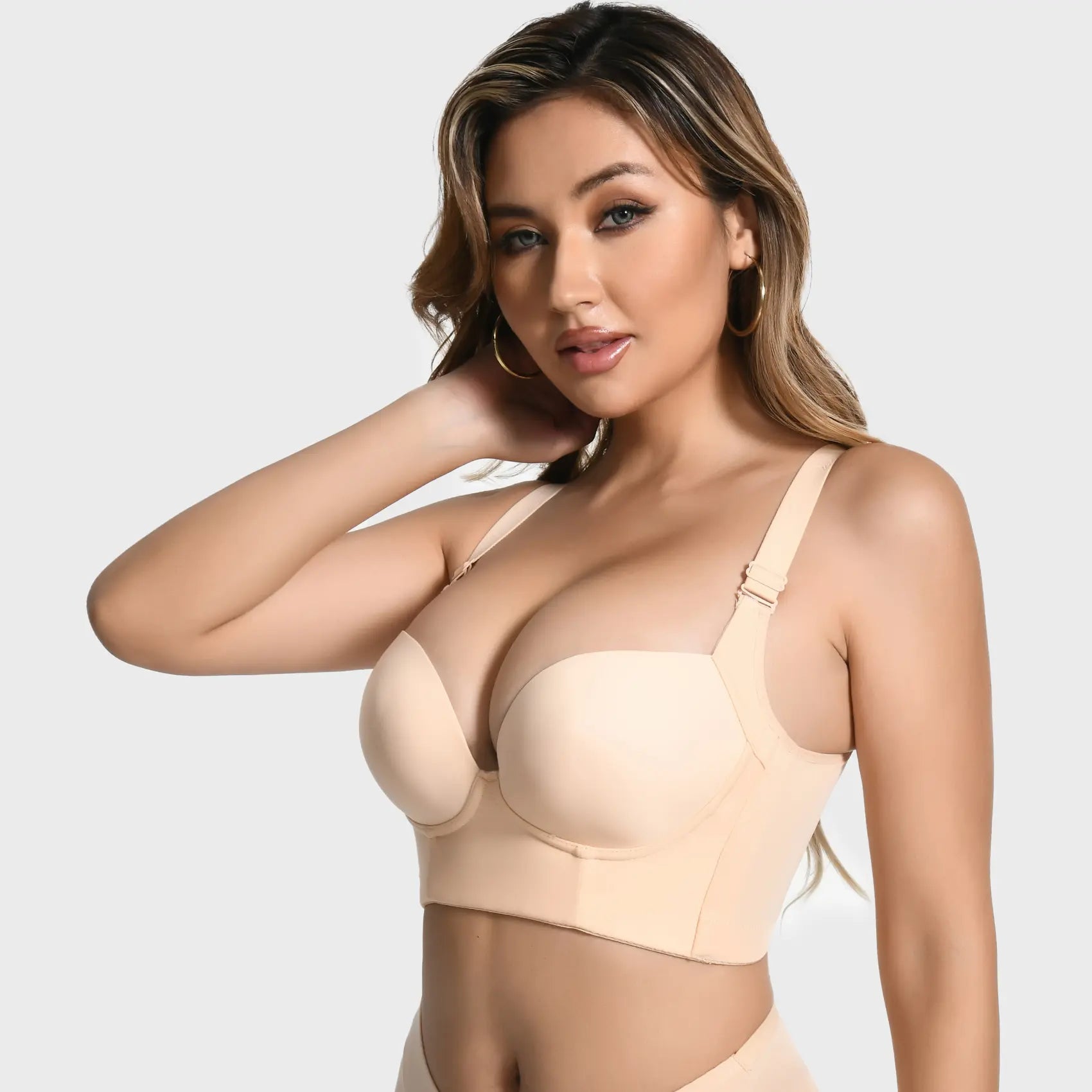 Rebleu Braless Deep V Bra with Wide Straps | Wireless Seamless Design for Supportive U-Back Comfort & Sexy Shape