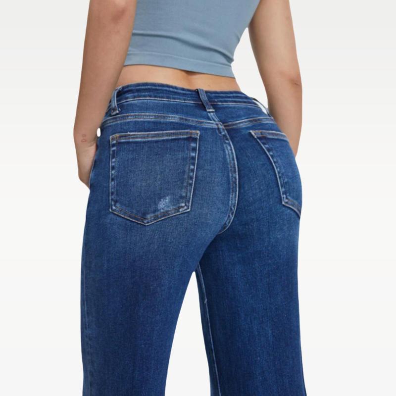Mid-low Rise Baggy Stretchy Distressed Wide Leg Jeans