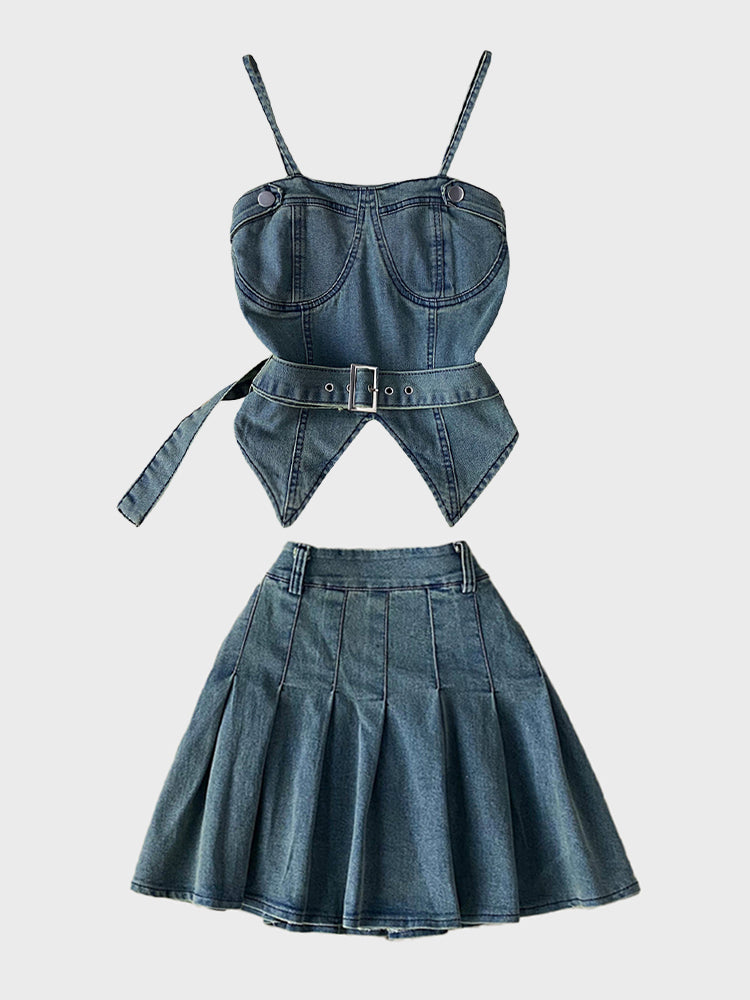 Hot Pleat Denim Set