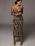 Women's All Over Leopard Print Asymmetrical Cami Dress, Elegant Sleeveless Spaghetti Strap Bodycon Dress for Party Club Night Out, Fashion Chic Sundress, Ladies Summer Clothes, Midi Dress, Womenswear (Light&thin fabic）