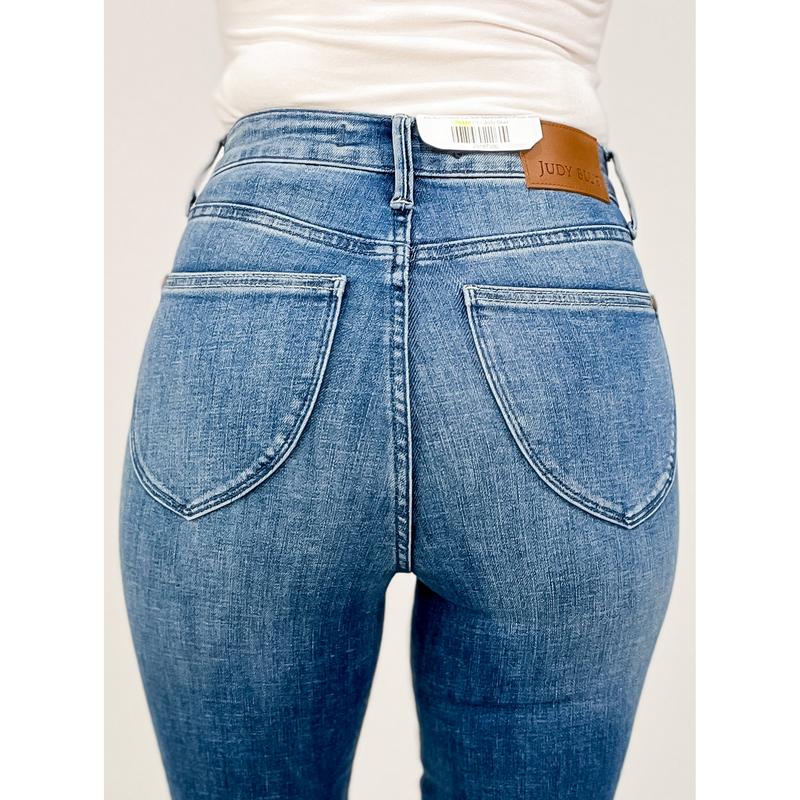 REBLEU High Waist Tummy Control Cuff Capri Jeans