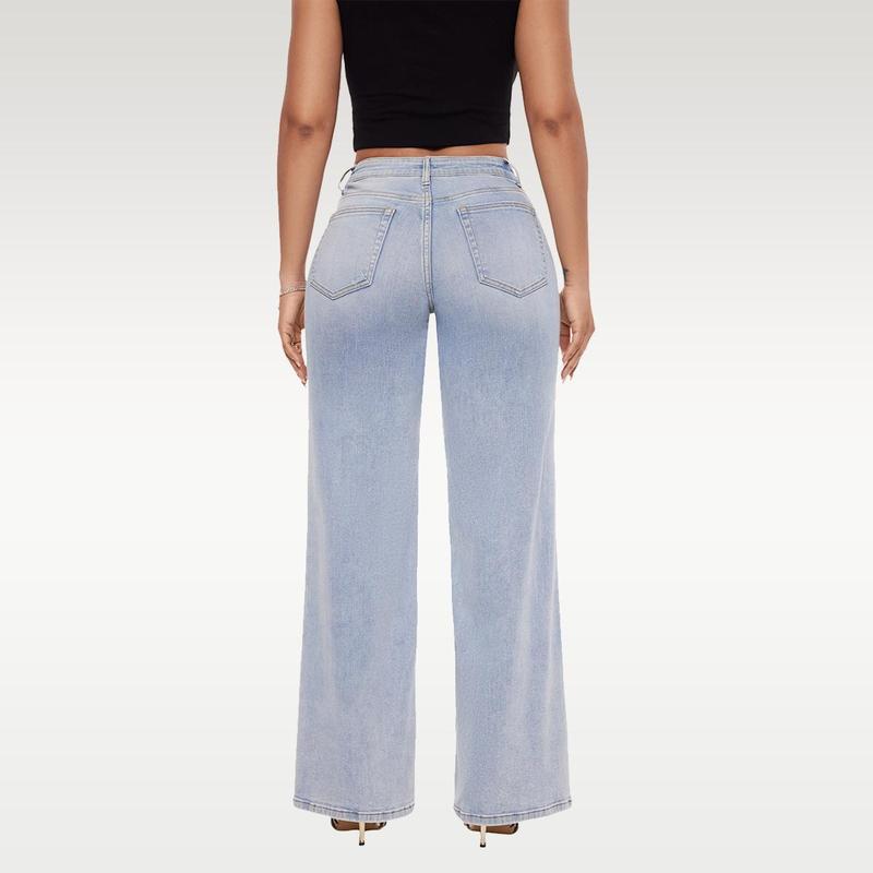 Mid-low Rise Baggy Stretchy Distressed Wide Leg Jeans