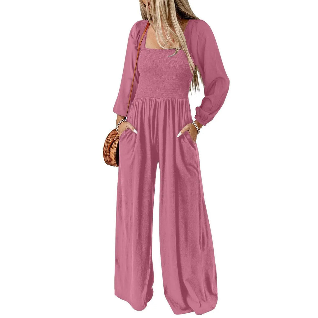 Dokotoo Women's Casual Loose Overalls Jumpsuits One Piece Long Sleeve Wide Leg Long Pant Rompers With Pockets