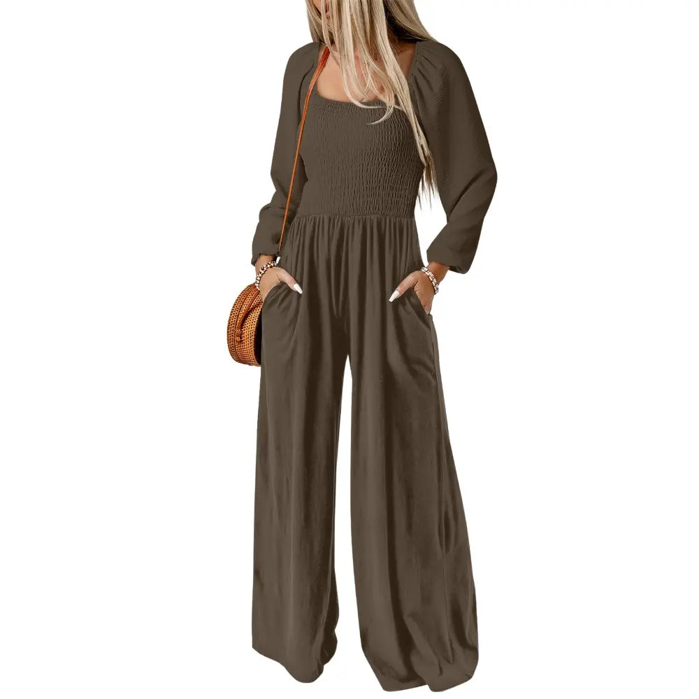 Dokotoo Women's Casual Loose Overalls Jumpsuits One Piece Long Sleeve Wide Leg Long Pant Rompers With Pockets