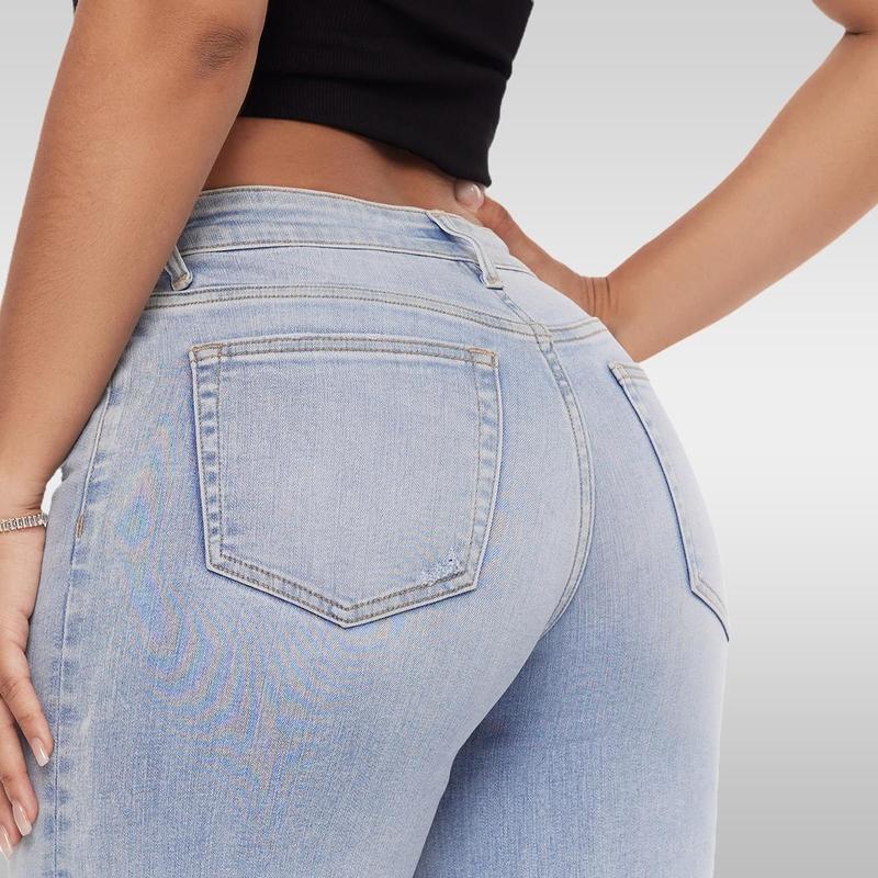 Mid-low Rise Baggy Stretchy Distressed Wide Leg Jeans