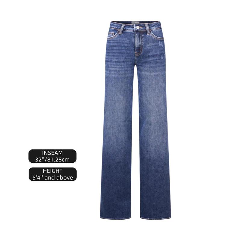 Mid-low Rise Baggy Stretchy Distressed Wide Leg Jeans