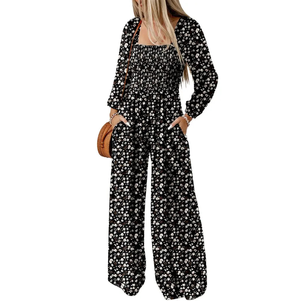 Dokotoo Women's Casual Loose Overalls Jumpsuits One Piece Long Sleeve Wide Leg Long Pant Rompers With Pockets