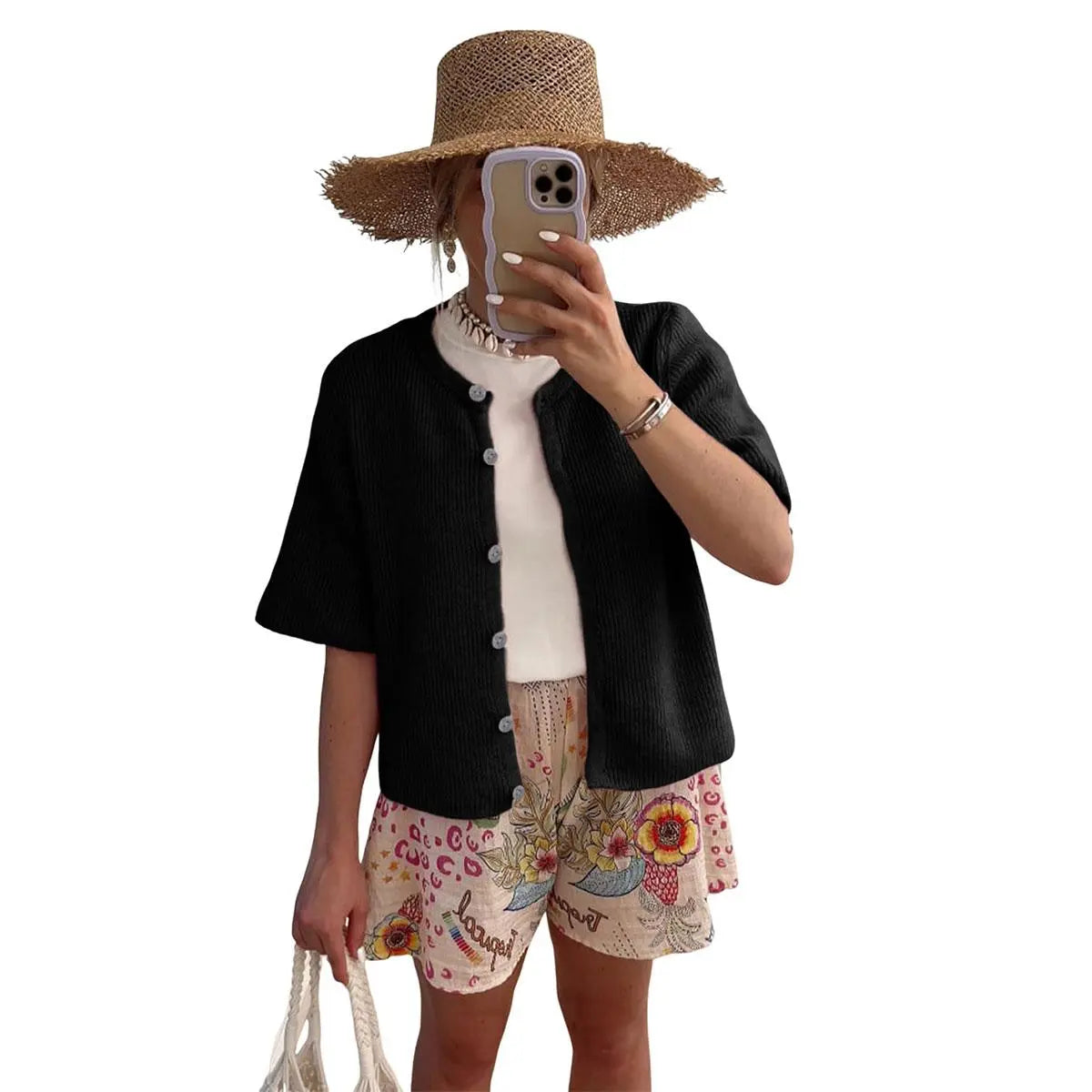 Women's Short Sleeve Cardigan Sweater - Crew Neck, Soft Ribbed Knitting Fabric, Button-Down, Fitted, Lightweight Breathable Clothes for Casual Office, Spring Summer Layering Cover Up (Women's Tops) #SpringStatements,summerwins