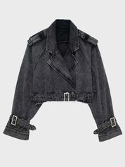 Belted Denim Short Coat