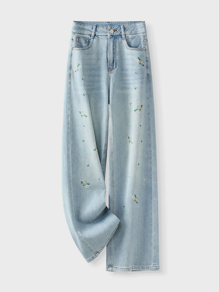 Embroidered Wide-Leg Jeans