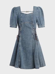 French Puff Denim Dress