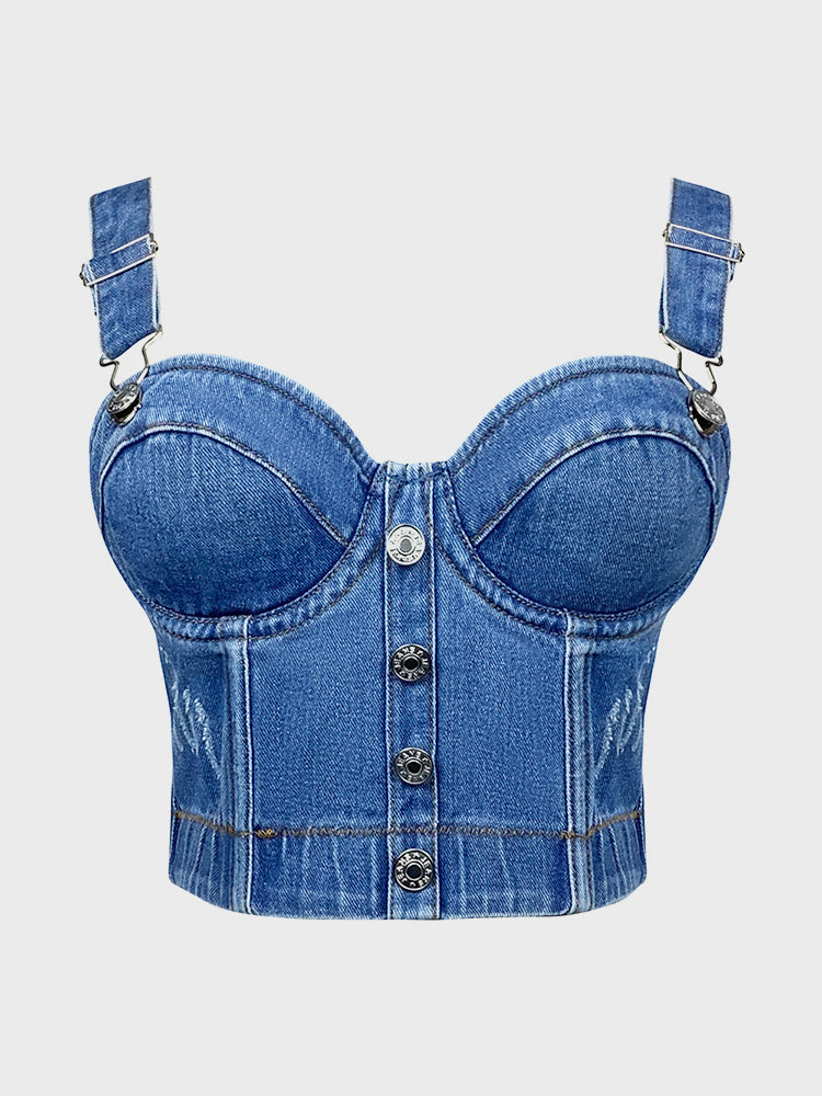 Button Denim Tube Top