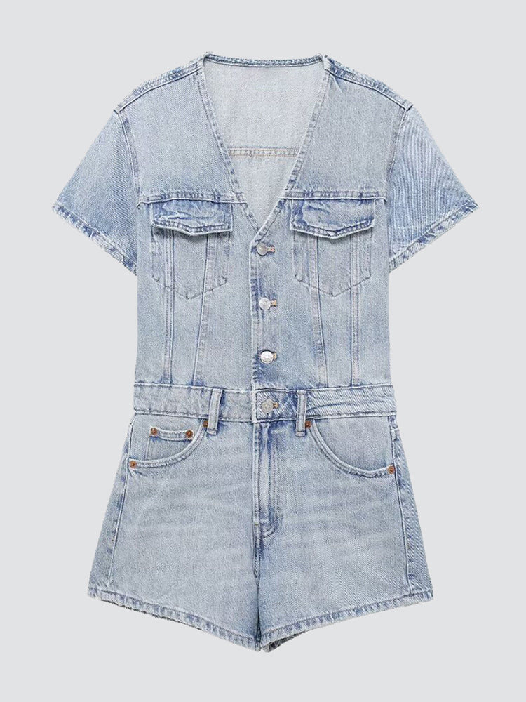 Euro Cross Denim Romper