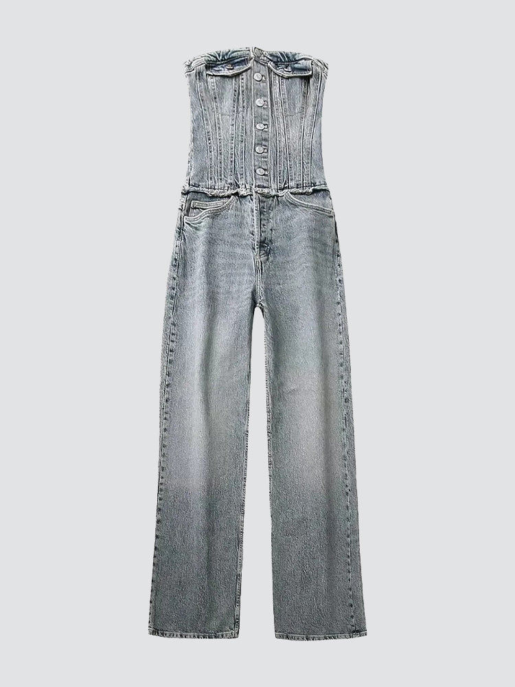 High Waist Denim Jumpsuit