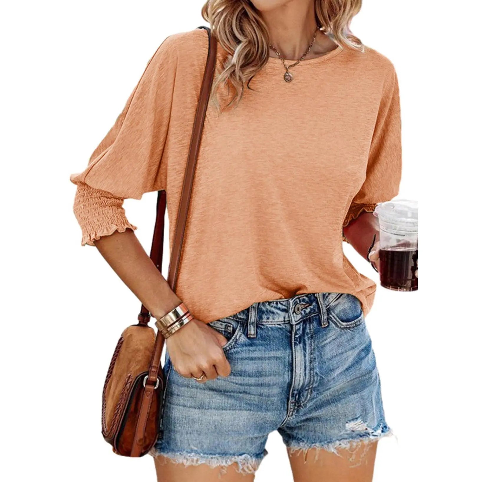 Women's 2026 Fashion Tops 3/4 Sleeve T-Shirts Cute Crewneck Basic Business Tees Blouses Casual Summer Wear Super Soft Breathable Fabric