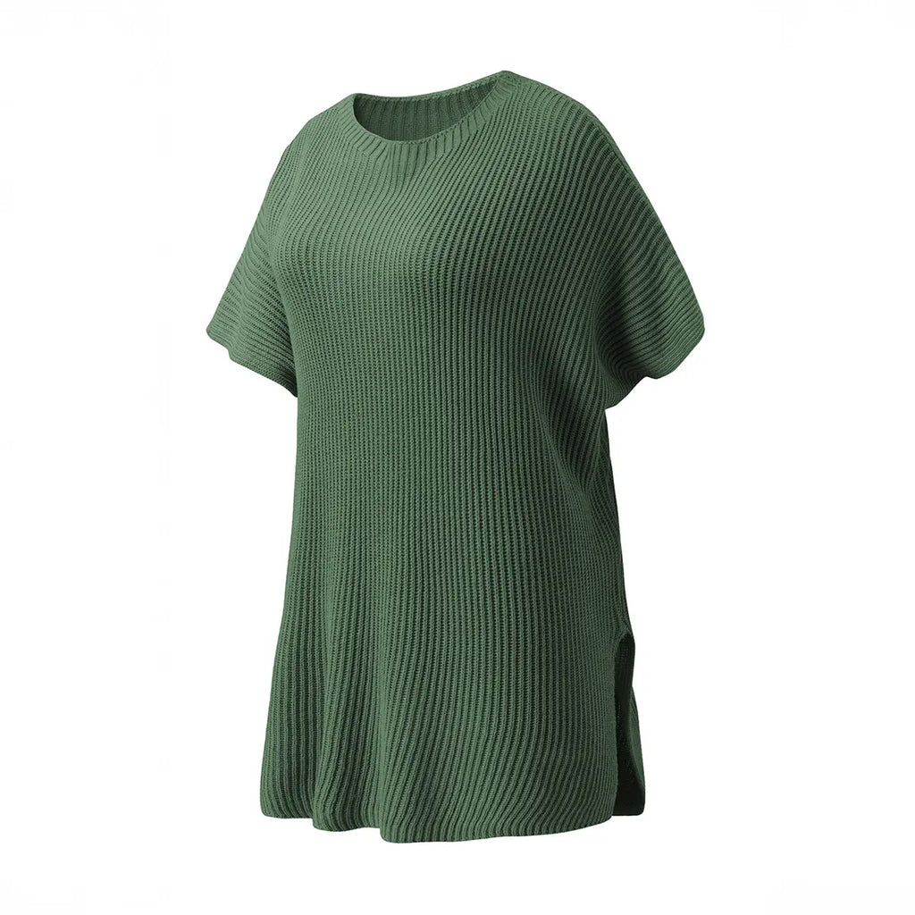 Shewin Women's Ribbed Knit Top Batwing Short Sleeve Crew Neck Oversized High Low Side Split Casual Blouse  DealsForYouDays