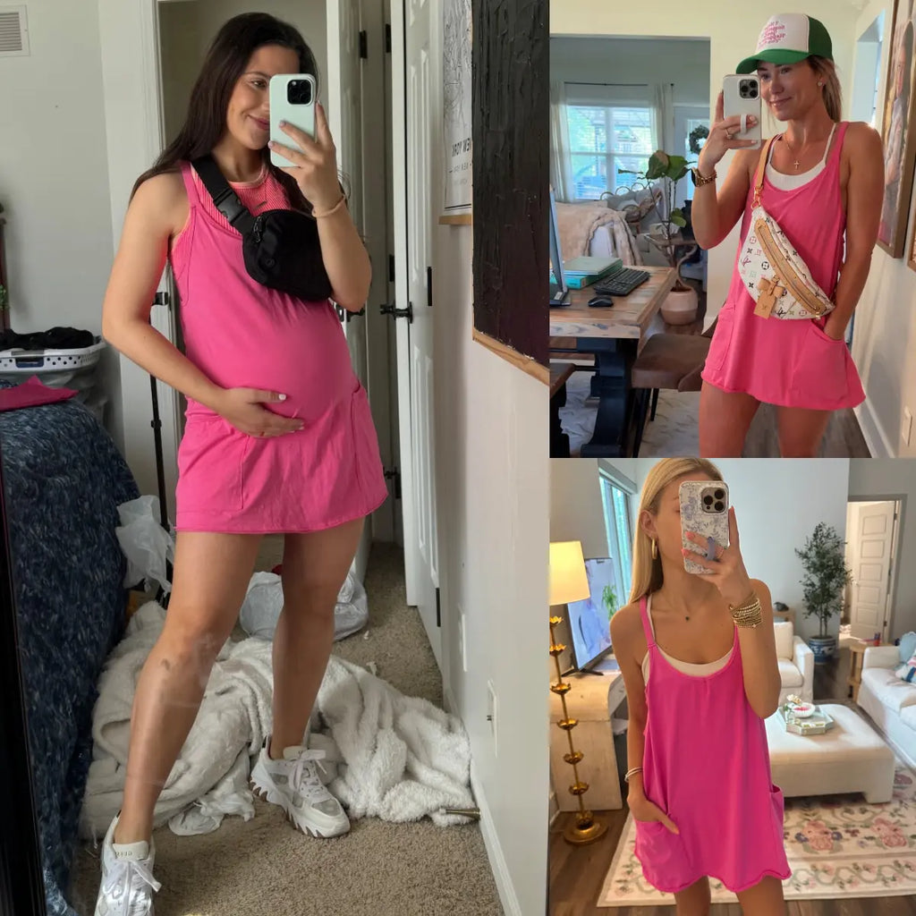 Tanming Women's Sleeveless Sports Romper Dress - Athletic V-Neck Spaghetti Strap Mini Sundress with Built-in Shorts, Pockets, Sporty Chic Design, Athleisure Women's Clothes for Summer, Spring Tennis,summerwins