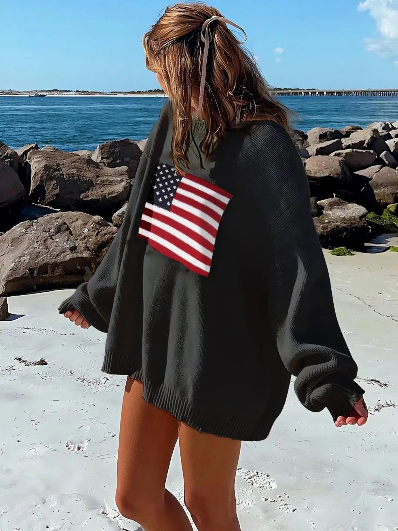 Women's Striped Print Drop Shoulder Oversized Crewneck Sweater, Street Casual Long Sleeve Round Neck Jumper for Spring & Fall, Women's Knitwear for Everyday Wear, Womenswear