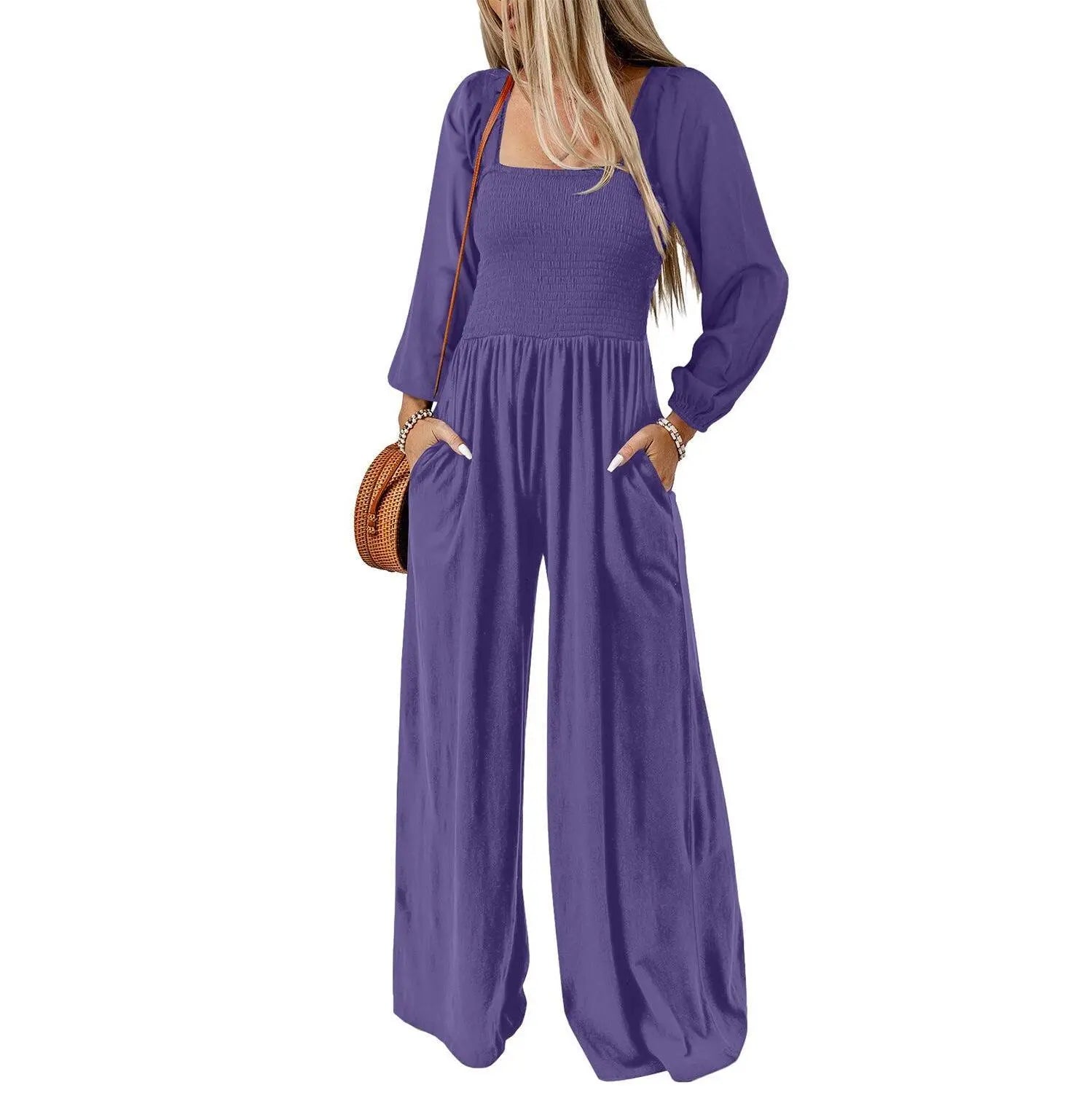 Dokotoo Women's Casual Loose Overalls Jumpsuits One Piece Long Sleeve Wide Leg Long Pant Rompers With Pockets