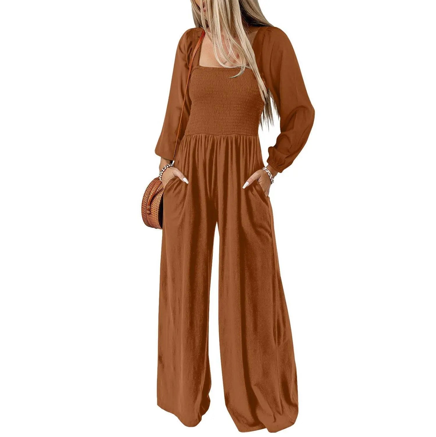 Dokotoo Women's Casual Loose Overalls Jumpsuits One Piece Long Sleeve Wide Leg Long Pant Rompers With Pockets