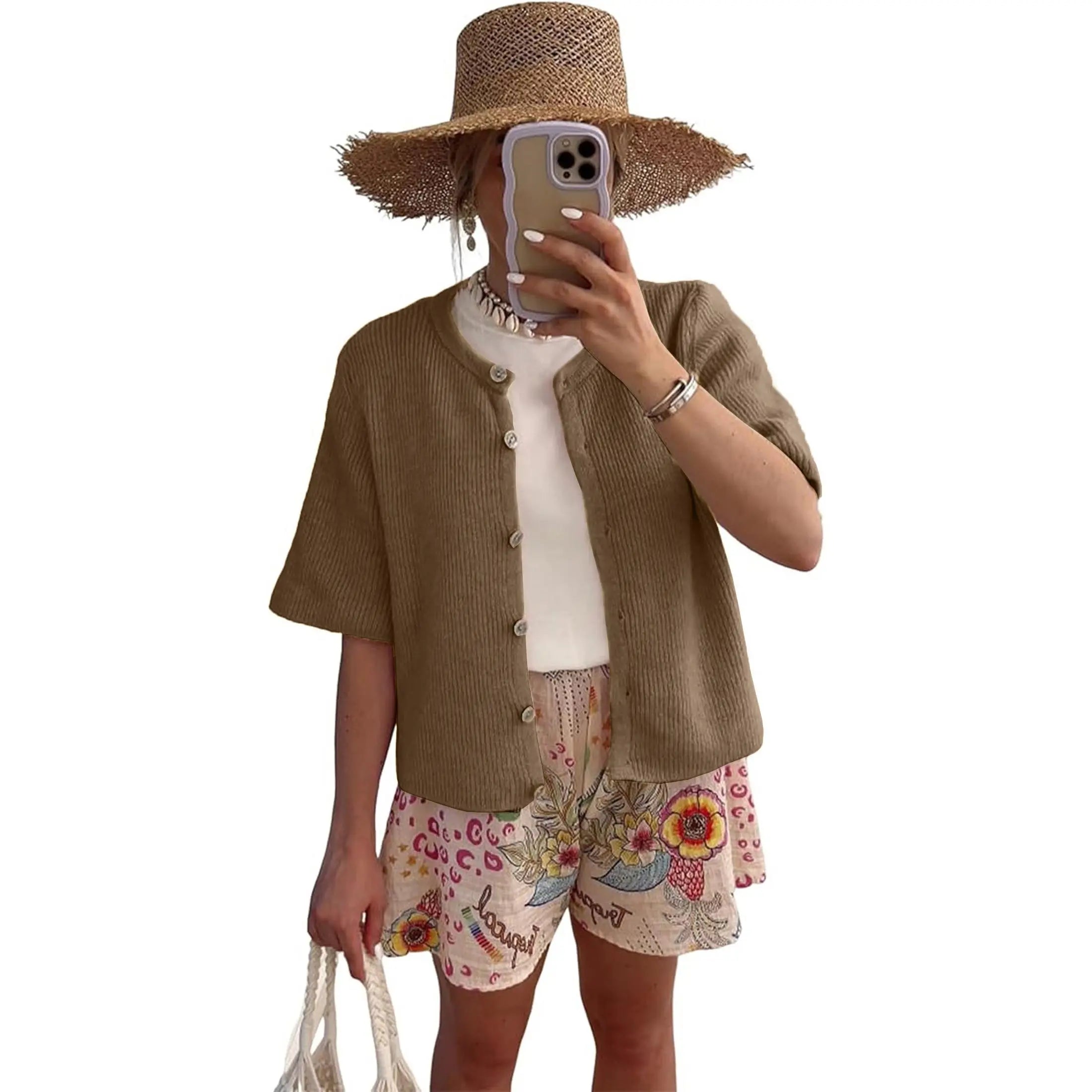 Women's Short Sleeve Cardigan Sweater - Crew Neck, Soft Ribbed Knitting Fabric, Button-Down, Fitted, Lightweight Breathable Clothes for Casual Office, Spring Summer Layering Cover Up (Women's Tops) #SpringStatements,summerwins