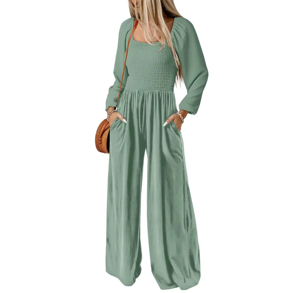 Dokotoo Women's Casual Loose Overalls Jumpsuits One Piece Long Sleeve Wide Leg Long Pant Rompers With Pockets