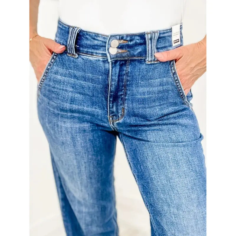 High Waist Double Button Wide Leg Jeans