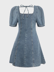 French Puff Denim Dress