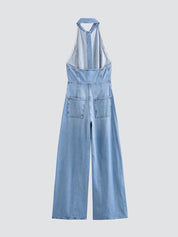 Retro Backless Denim Jumpsuit