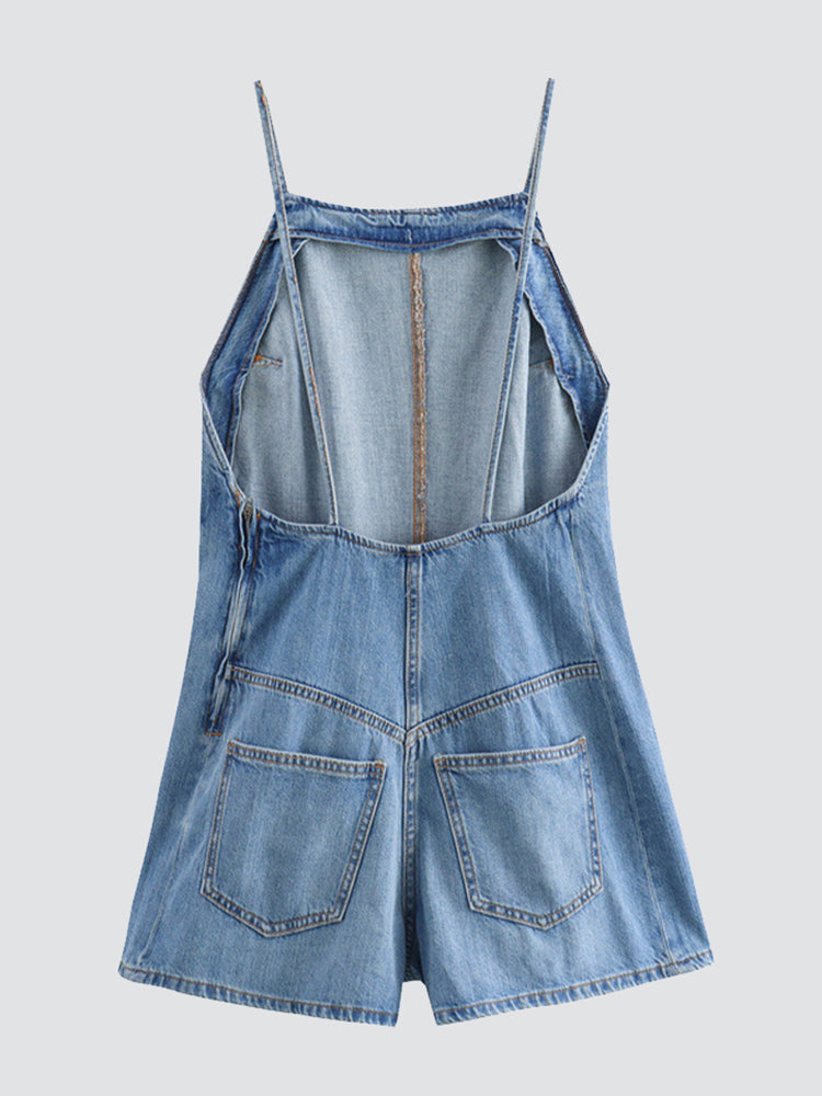 Summer Sleek Backless Denim Jumpsuit