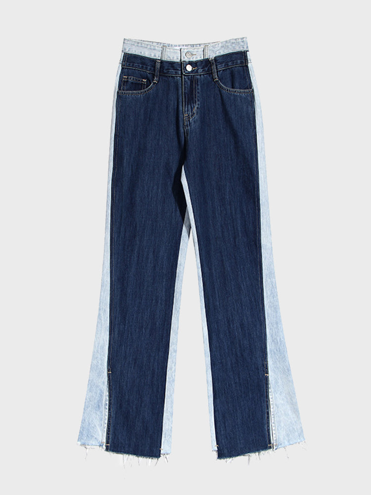 Slim Fit Contrast Wide Leg Jeans