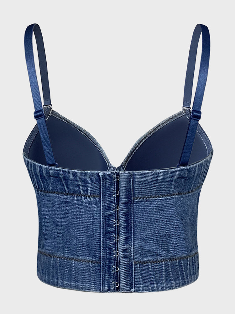 Chain Beaded Denim Bra