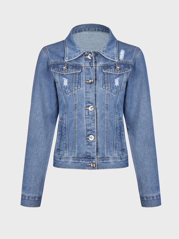 Casual Washed Ripped Denim Jacket