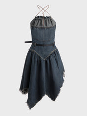 Retro Halter Denim Dress