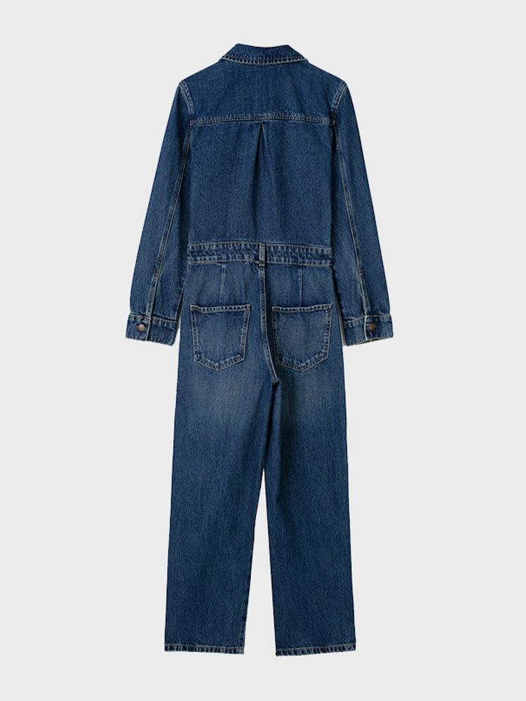 French Pocket Denim Jumpsuit