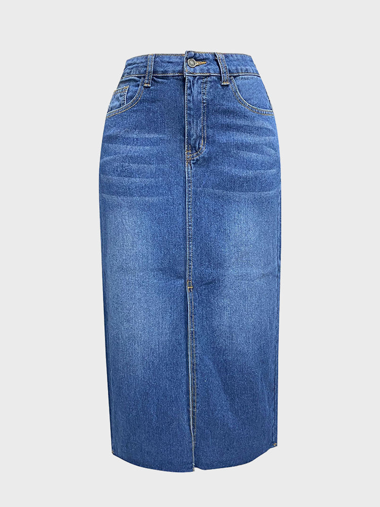 Cross-Border High Waist A-Line Denim Skirt