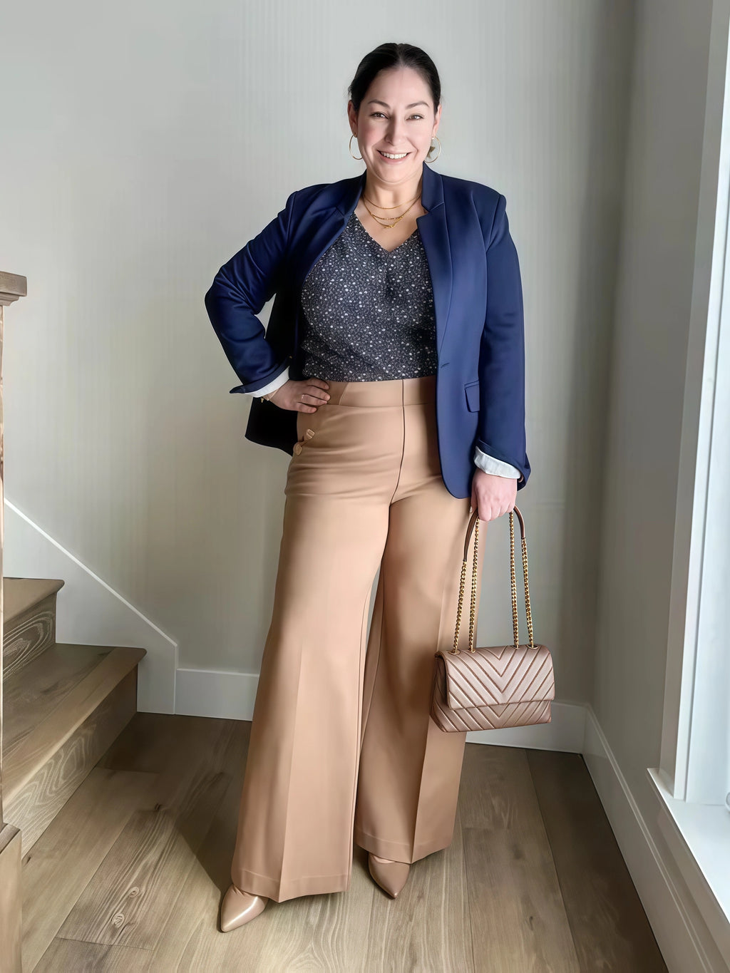 Tummy Control Button Wide Leg Pant