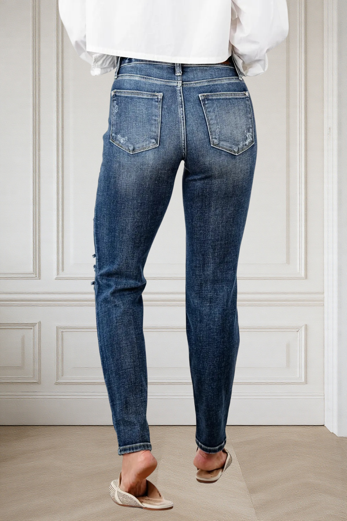 Tummy Control Distressed Cuffed Boyfriend Jeans