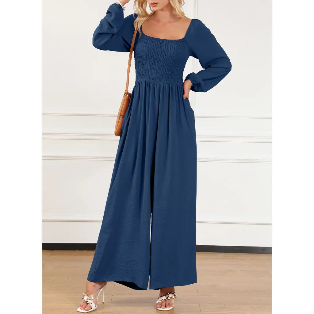 Dokotoo Women's Casual Loose Overalls Jumpsuits One Piece Long Sleeve Wide Leg Long Pant Rompers With Pockets