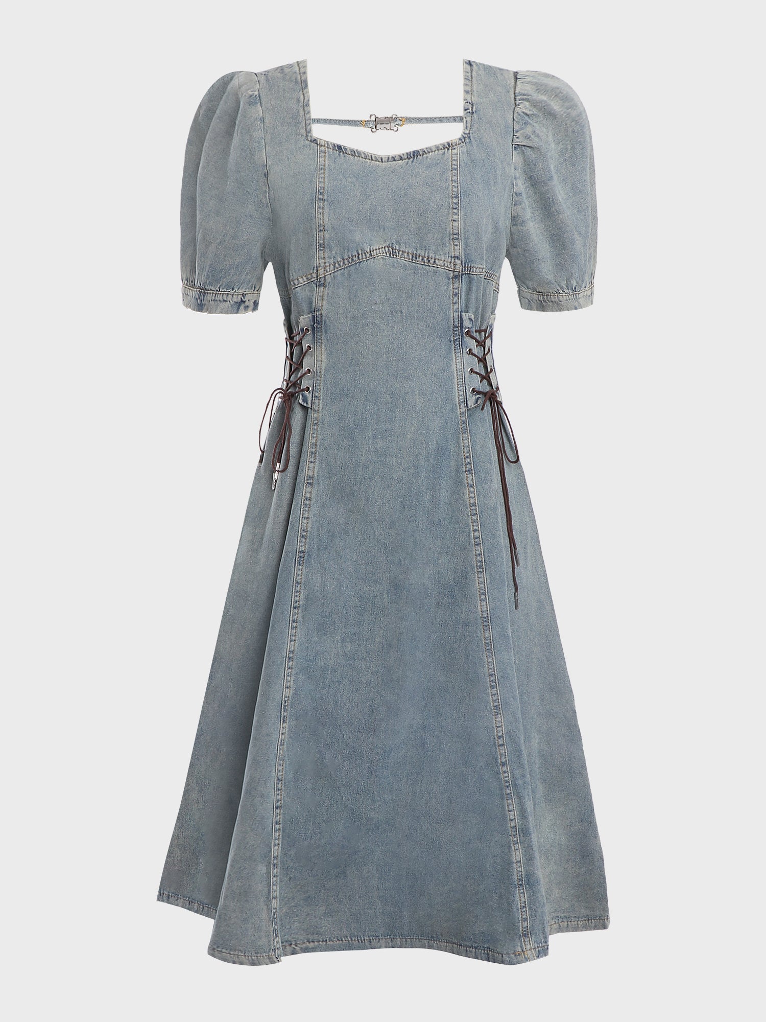 French Puff Denim Dress