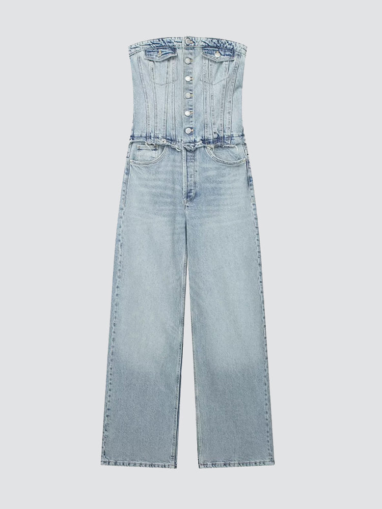 High Waist Denim Jumpsuit