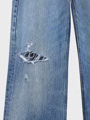 High-Waist Ripped Denim Trousers