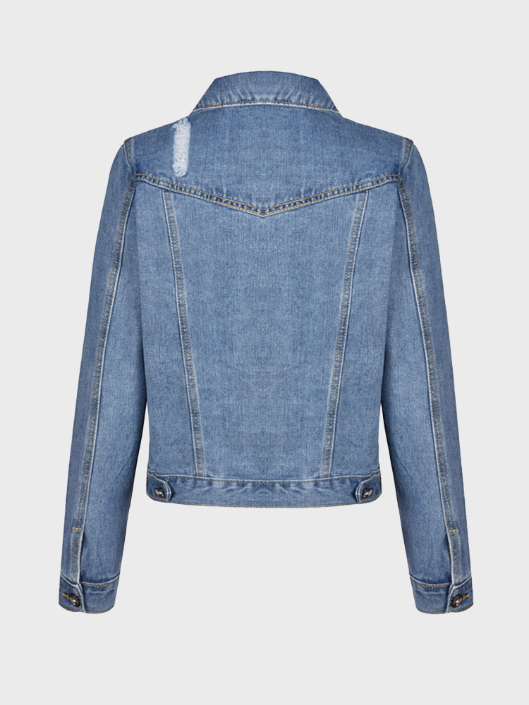 Casual Washed Ripped Denim Jacket