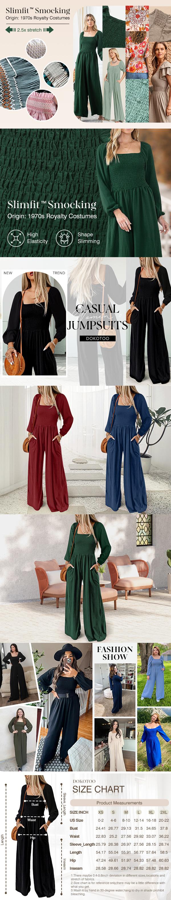 Dokotoo Women's Casual Loose Overalls Jumpsuits One Piece Long Sleeve Wide Leg Long Pant Rompers With Pockets