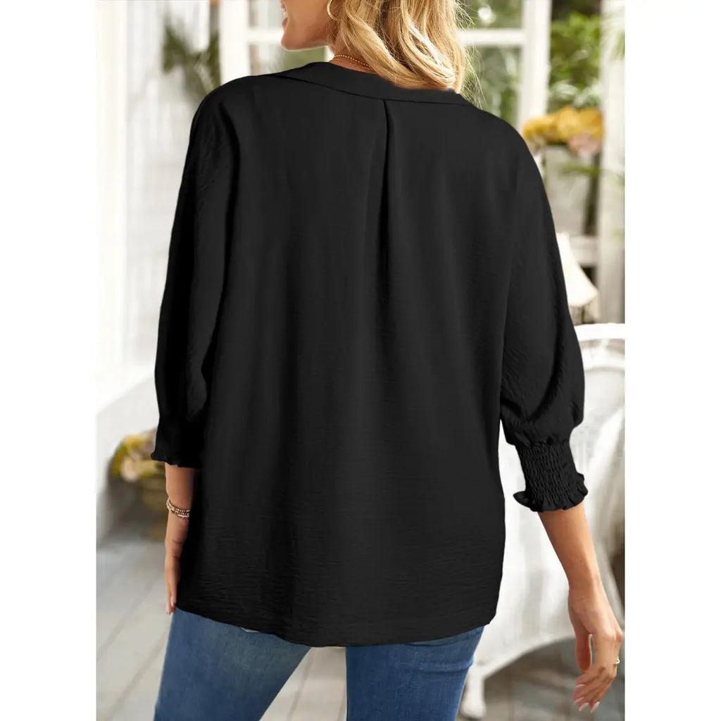 Dokotoo Women's V-Neck 3/4 Sleeve Oversized Tunic Tops Casual Summer Blouses Fitted Shirts 100% Polyester Comfortable Fabric