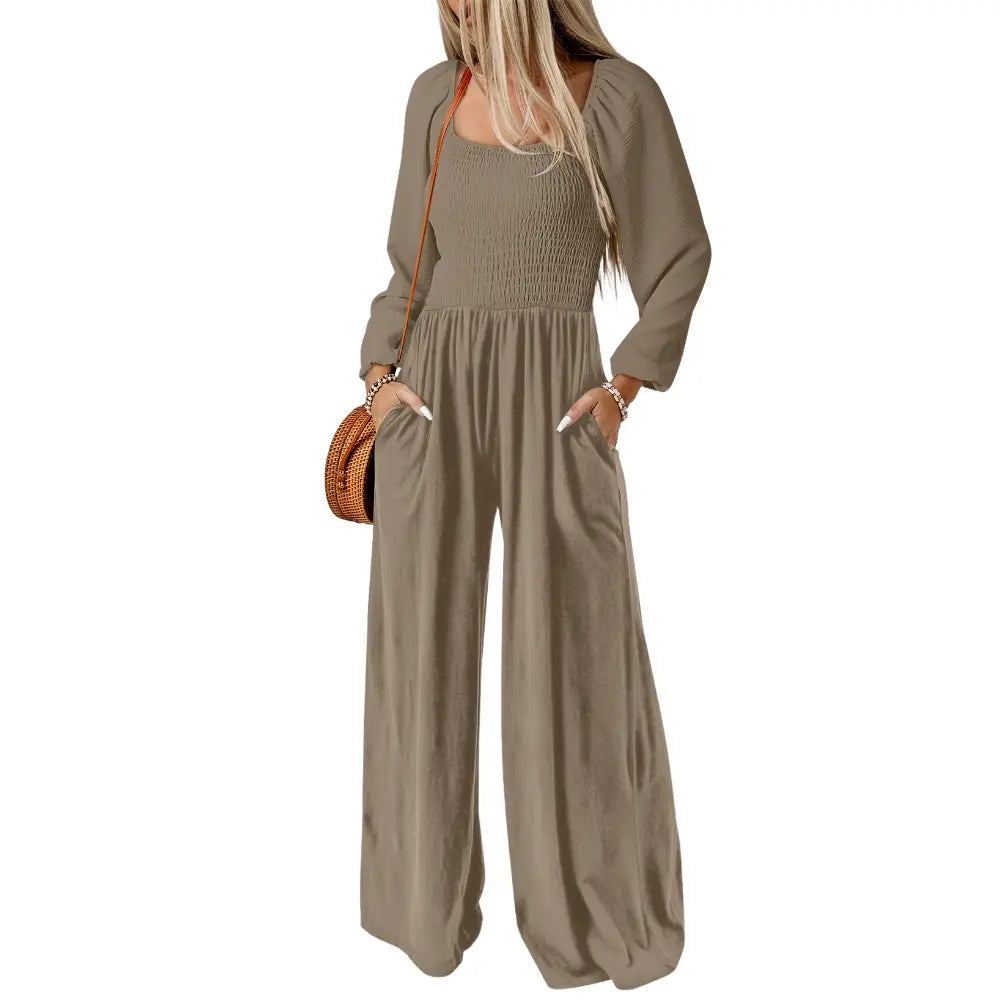 Dokotoo Women's Casual Loose Overalls Jumpsuits One Piece Long Sleeve Wide Leg Long Pant Rompers With Pockets