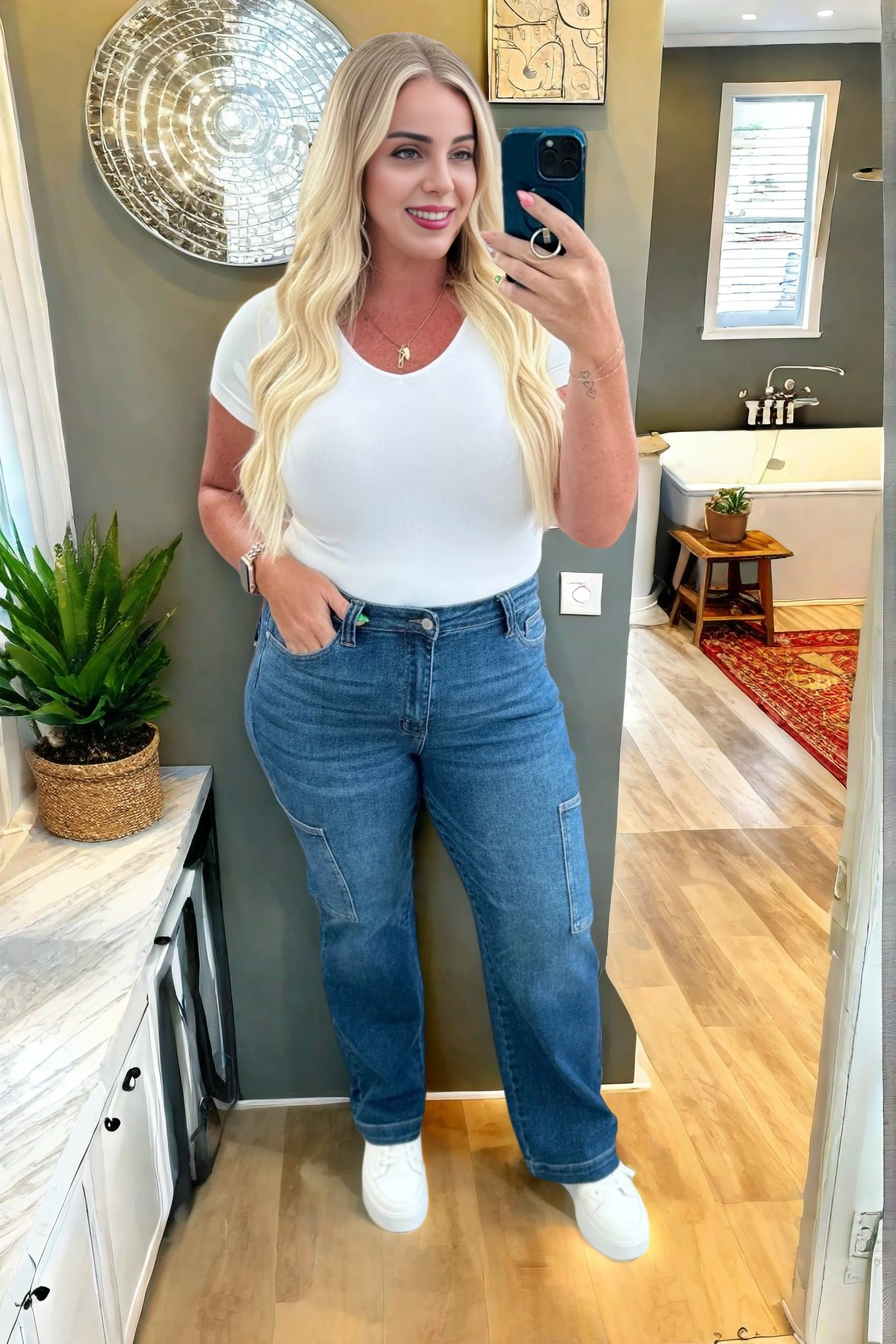 Leila High Rise Tummy Control Cargo Straight Jeans