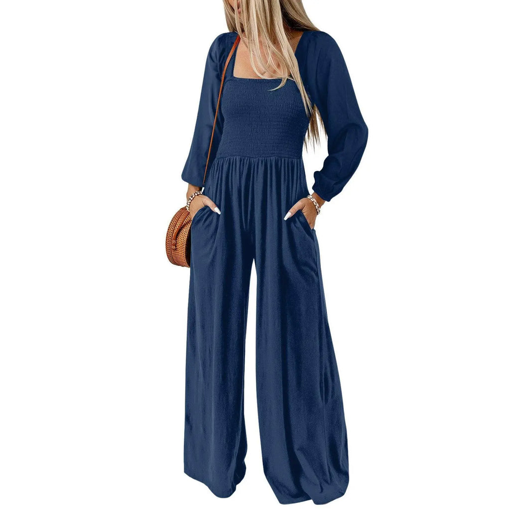 Dokotoo Women's Casual Loose Overalls Jumpsuits One Piece Long Sleeve Wide Leg Long Pant Rompers With Pockets