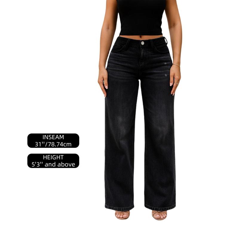 Mid-low Rise Baggy Stretchy Distressed Wide Leg Jeans